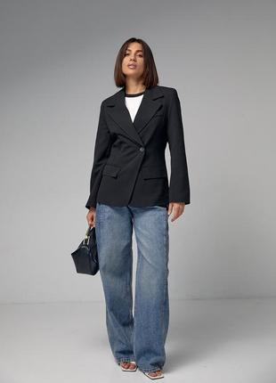 Жіночий однобортний піджак приталеного крою — чорний колір, s (є розміри)8 фото