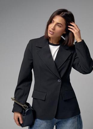 Жіночий однобортний піджак приталеного крою — чорний колір, s (є розміри)6 фото