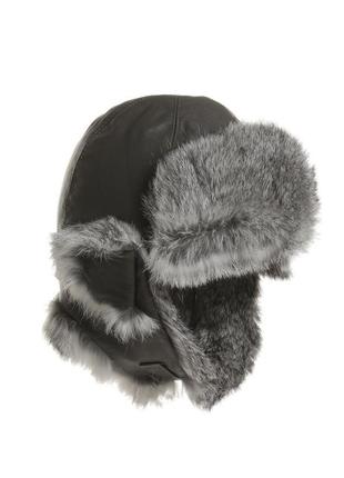 Petit nord grey leather & fur aviator hat