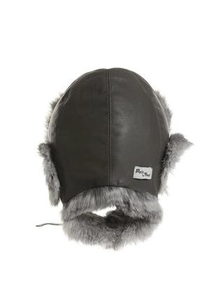 Petit nord grey leather & fur aviator hat2 фото