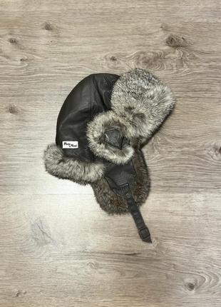 Petit nord grey leather & fur aviator hat5 фото