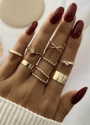 Набор кольц колец кольцо бижутерия комплект золото золотое винтажное винтаж с камнями камнем на фаланги