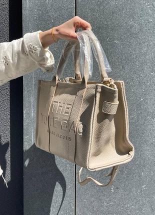 Сумка шопер в стилі marc jacobs the large tote bag beige leather9 фото