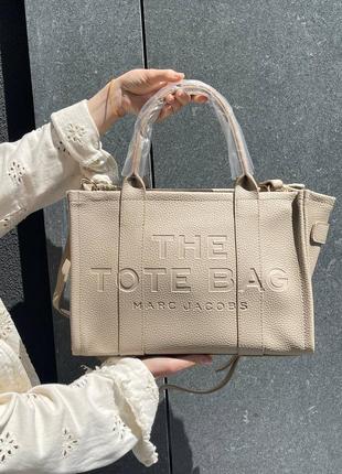 Сумка шопер в стилі marc jacobs the large tote bag beige leather1 фото