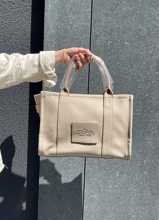 Сумка шопер в стилі marc jacobs the large tote bag beige leather4 фото