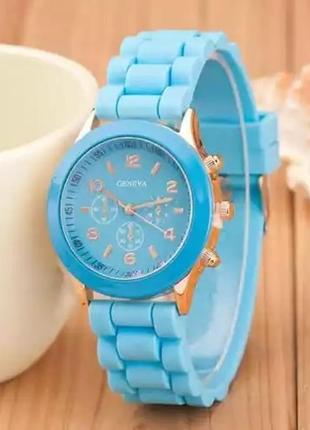 Часы наручные женские голубые силиконовые часы3 фото