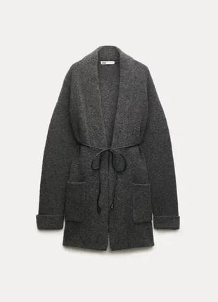 Графитовое шерстяное пальто в стиле пиджак с поясом,кардиган-пальто из новой коллекции zara размер м можно на l5 фото