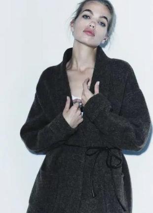 Графитовое шерстяное пальто в стиле пиджак с поясом,кардиган-пальто из новой коллекции zara размер м можно на l2 фото