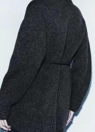 Графитовое шерстяное пальто в стиле пиджак с поясом,кардиган-пальто из новой коллекции zara размер м можно на l4 фото