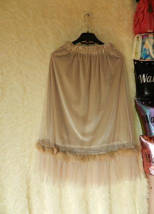 Красивенная бархатная юбка сетка с натуральным мехом3 фото