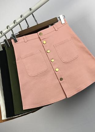 Женская юбка трапеция на пуговицах с карманами розовая2 фото