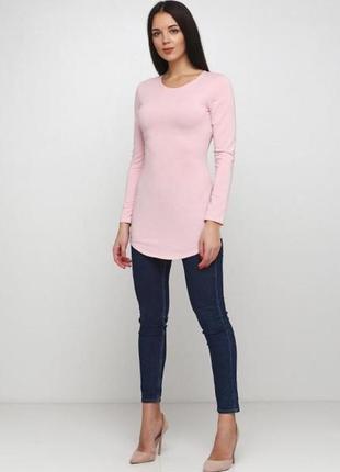 Туника трикотажная, р.40-50, мини-платье, розовая, женская, с длинным рукавом, одежда, 25899