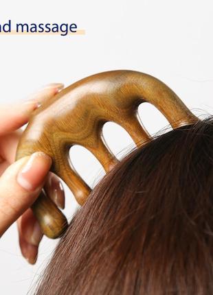 Дерев'яний масажний гребінець для волосся з круглою головкою і п'ятьма зубцями, гребінь3 фото