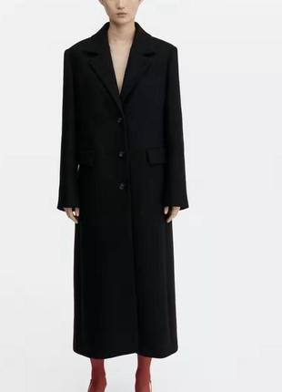 Чорне зимове шерстяне пальто на ґудзиках оверсайз вільного крою з нової колекції mango розмір xl можна і на l1 фото