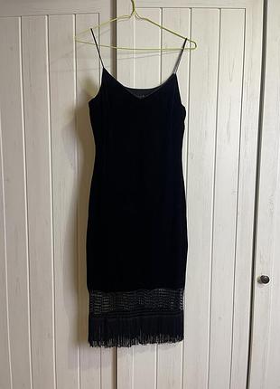 Оксамитова бархат сукня плаття з бахромою