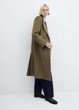Пальто классического прямого свободного кроя цвет хаки с пуговицами из новой коллекции mango размер xs можно на s3 фото