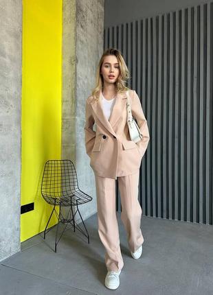 Шикарний стильный костюм бежевий серый черний малиновый розовый брюки штаны палаццо широкие прямые пиджак жакет блейзер кардиган оверсайз