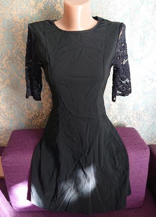 Женское черное платье с кружевом р.42/444 фото