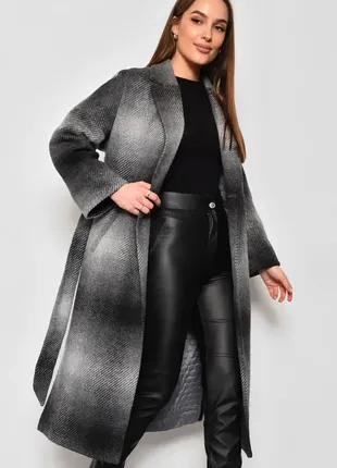 Стильное шерстяное длинное пальто с принтом с поясом утепленное2 фото