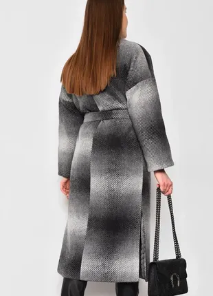 Стильное шерстяное длинное пальто с принтом с поясом утепленное3 фото