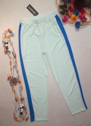 Шикарные летние фактурные брюки мом мятного цвета с лампасами высокая посадка boohoo3 фото