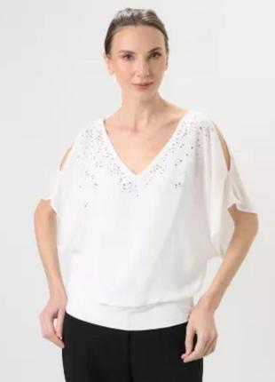 Белая блуза с открытыми плечами р.141 фото