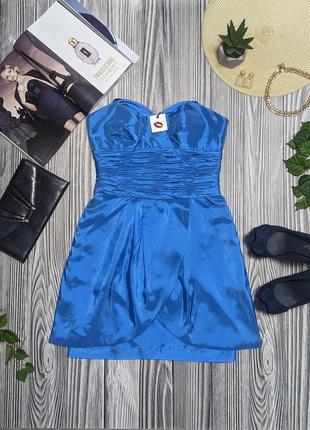 Голубое атласное праздничное платье бюстье laona #921 фото