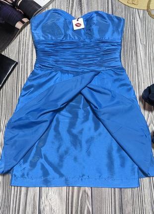 Голубое атласное праздничное платье бюстье laona #924 фото
