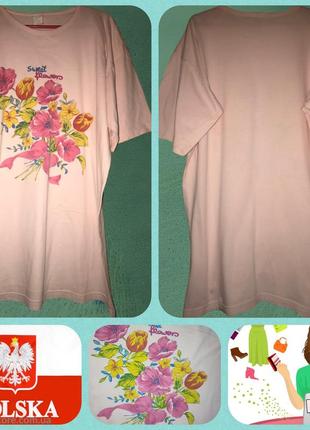 Домашнее розовое платье -футболка, ночная рубашка цветок 48/56