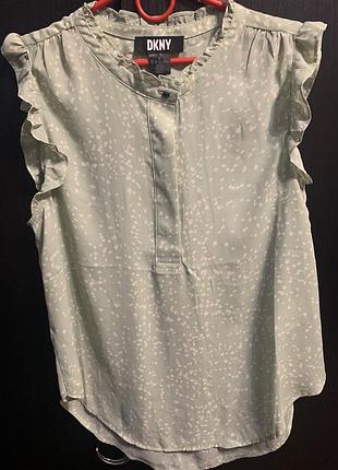Блузка dkny, оливкова, xl, прямого крою, без рукавів