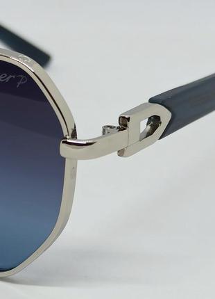 Очки в стиле cartier  унисекс солнцезащитные серо синий градиент в серебристой металлической оправе линзы поляризированые3 фото