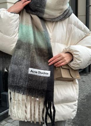 Женский шарф acne studio mohairstared scarf taupe/green/black2 фото