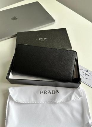 Кошелек prada leather round zippy long wallet nero black4 фото