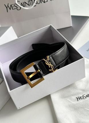 Женский ремешок yves saint laurent cassandre belt with square buckle black/gold