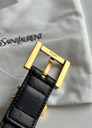Жіночий ремінець yves saint laurent cassandre belt with square buckle black/gold7 фото
