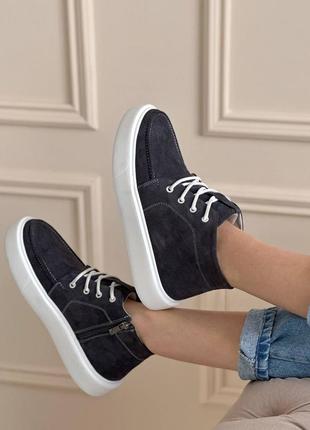 Жіночі замшеві сірі хайтопи \ натуральне весняне демісезонне замшеве взуття