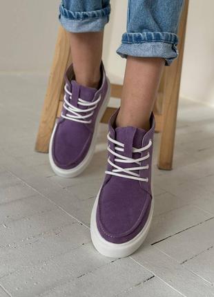 Женские замшевые фиолетовые хайтопы\натуральная весенняя демисезонная замшевая обувь8 фото