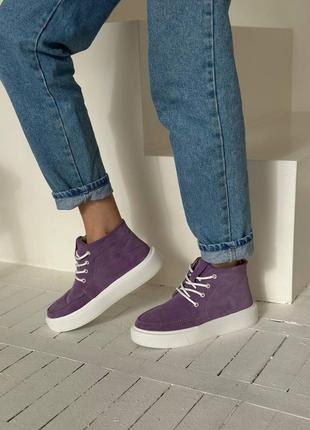 Женские замшевые фиолетовые хайтопы\натуральная весенняя демисезонная замшевая обувь6 фото
