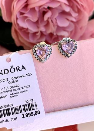 Сережки пандора срібло 925 сережки pandora серьги «рожеве серце» сережки пусети кульчики оригінальні сережки пандора нові бірка пломба
