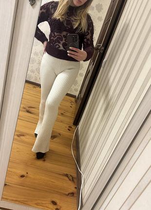 Теплые брюки в рубчик клеш