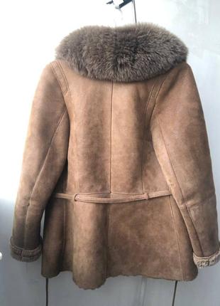 Дублянка натуральна шкіра жіноча коричнева з хутром вінтаж кожух шуба куртка кожушок кожаний8 фото