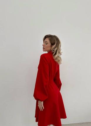 Сукня халат міні на запах на зав'язках рукава ліхтарики вільна плаття червона чорна елегантна вечірня святкова трендова стильна2 фото