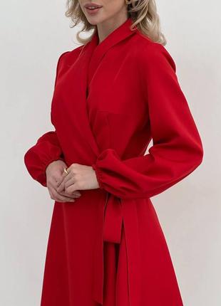 Сукня халат міні на запах на зав'язках рукава ліхтарики вільна плаття червона чорна елегантна вечірня святкова трендова стильна5 фото