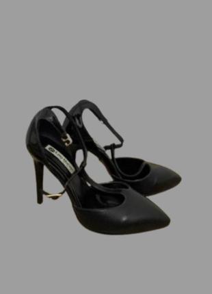Вечерние туфли на шпильке босоножки на каблуке черные из экокожи туфли на каблуке на выпускной женская обувь с ремешком на маленькую ногу
