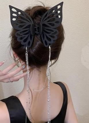 Заколки краб  метелик чорний з довгими кісточками в стилі лоліта y2k