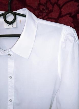 100% бавовна поплинова білосніжна сорочка вільного крою з об'ємними рукавами біла блузка сорочка з пишними рукавами блуза4 фото