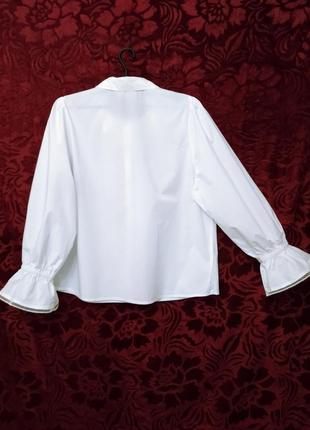 100% бавовна поплинова білосніжна сорочка вільного крою з об'ємними рукавами біла блузка сорочка з пишними рукавами блуза6 фото