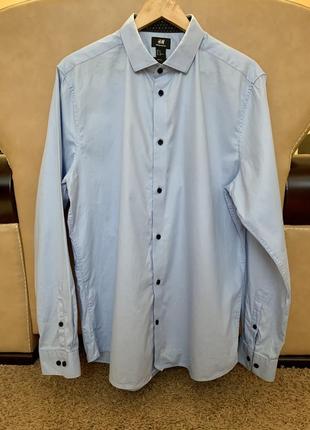 Рубашка голубая хлопковая h&m premium cotton размер xl
