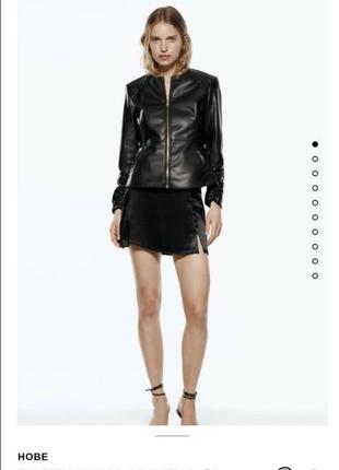 Черная кожаная куртка из искусственной кожи,косухая куртка приталенная из новой коллекции zara размер s