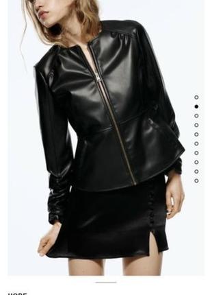 Черная кожаная куртка из искусственной кожи,косухая куртка приталенная из новой коллекции zara размер s2 фото
